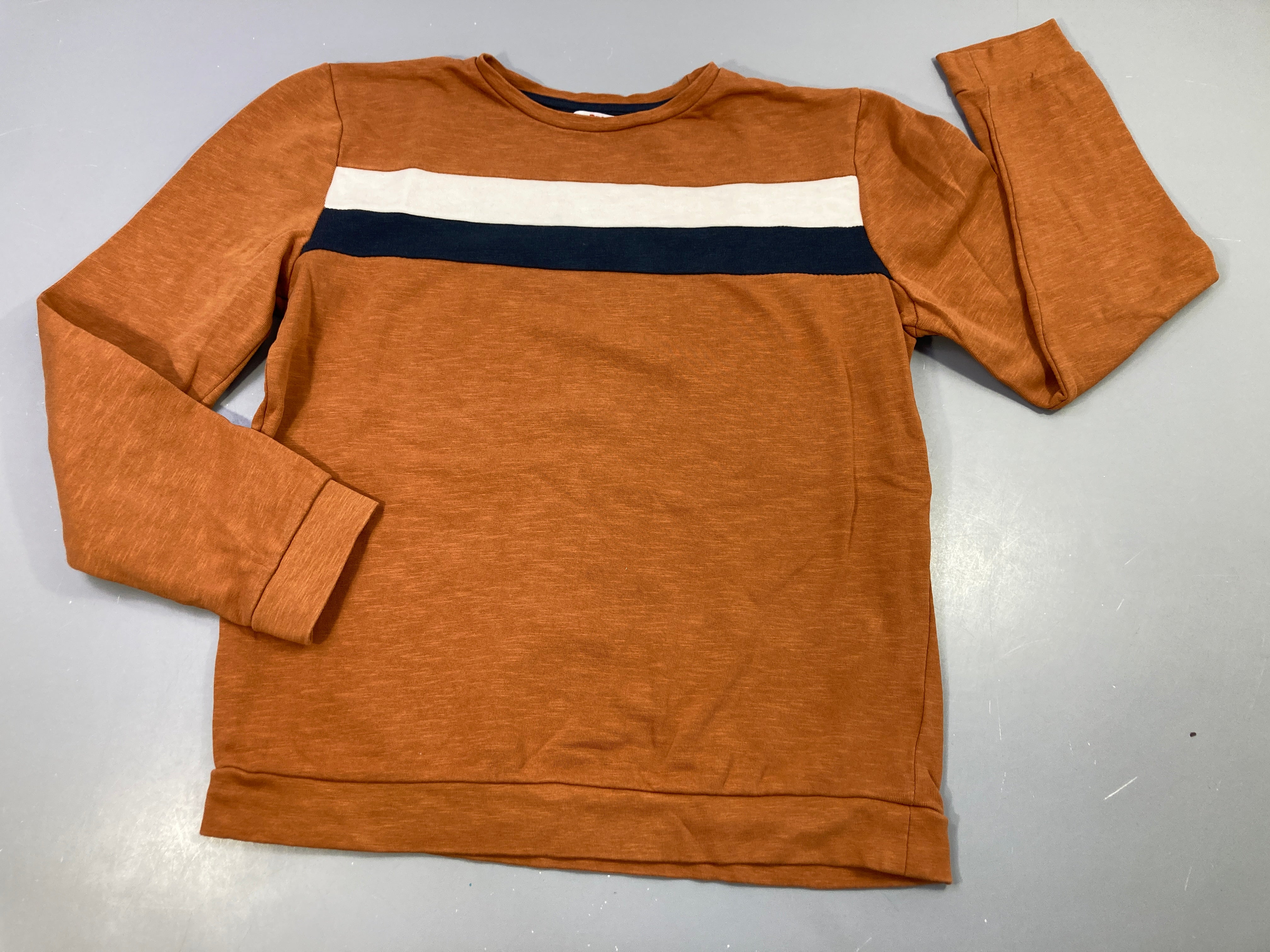 Sweat brun clair flammpé lignes blanche et bleu marine