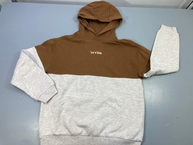 Sweat à capuche brun, gris clair chiné , intérieur doux et chaud ,légèrement bouloché, moins cher chez Petit Kiwi