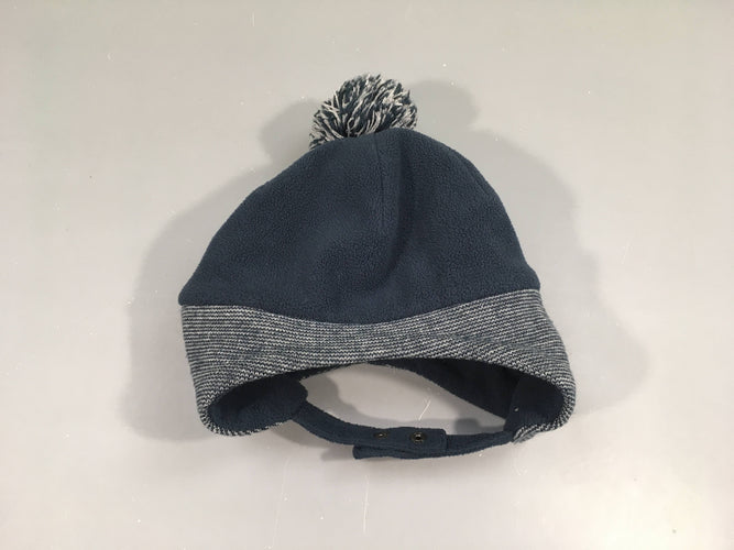 Bonnet polar bleu pompon pressions bas, moins cher chez Petit Kiwi