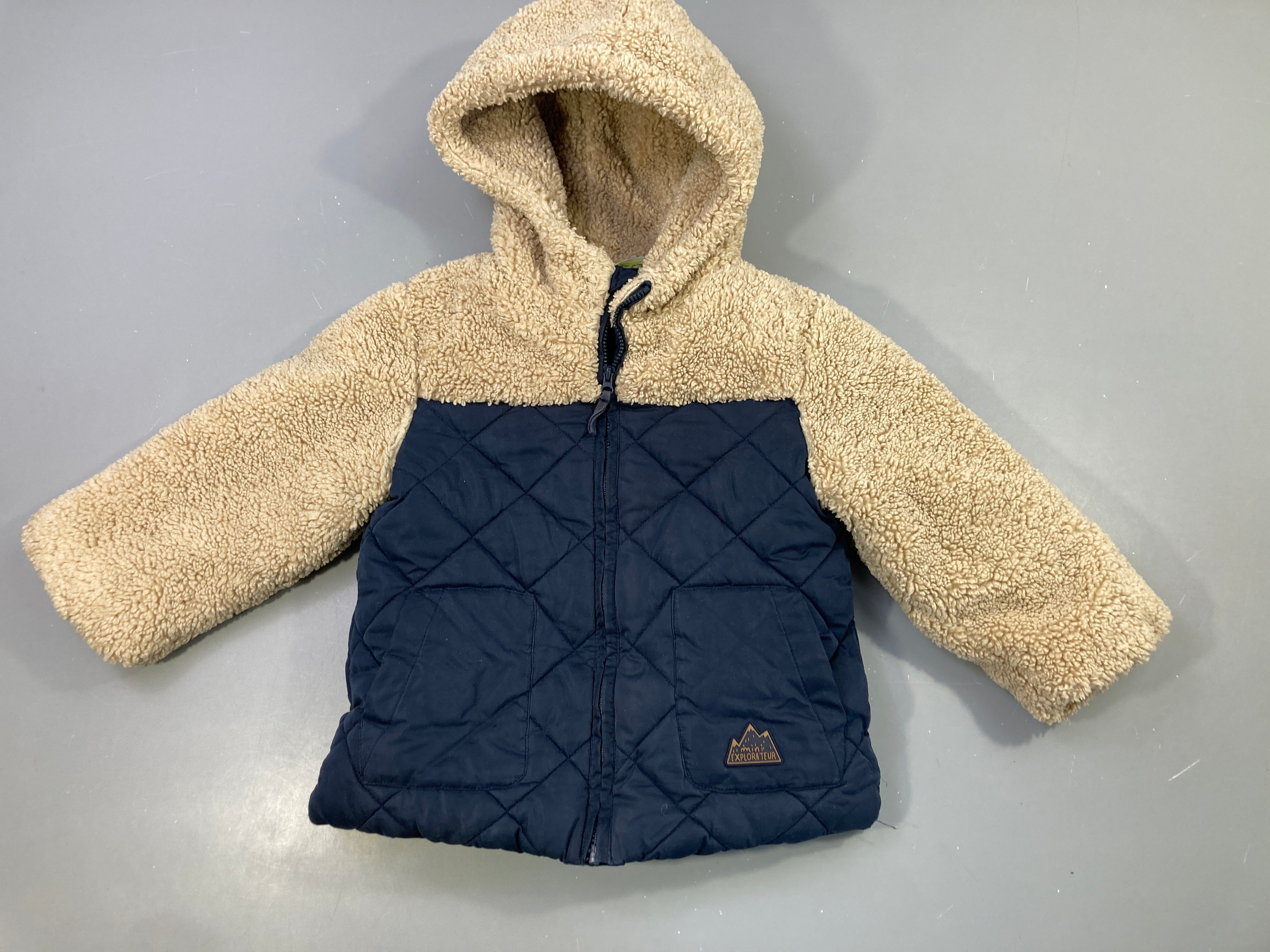 Doudoune sherpa bicolore beige/marine