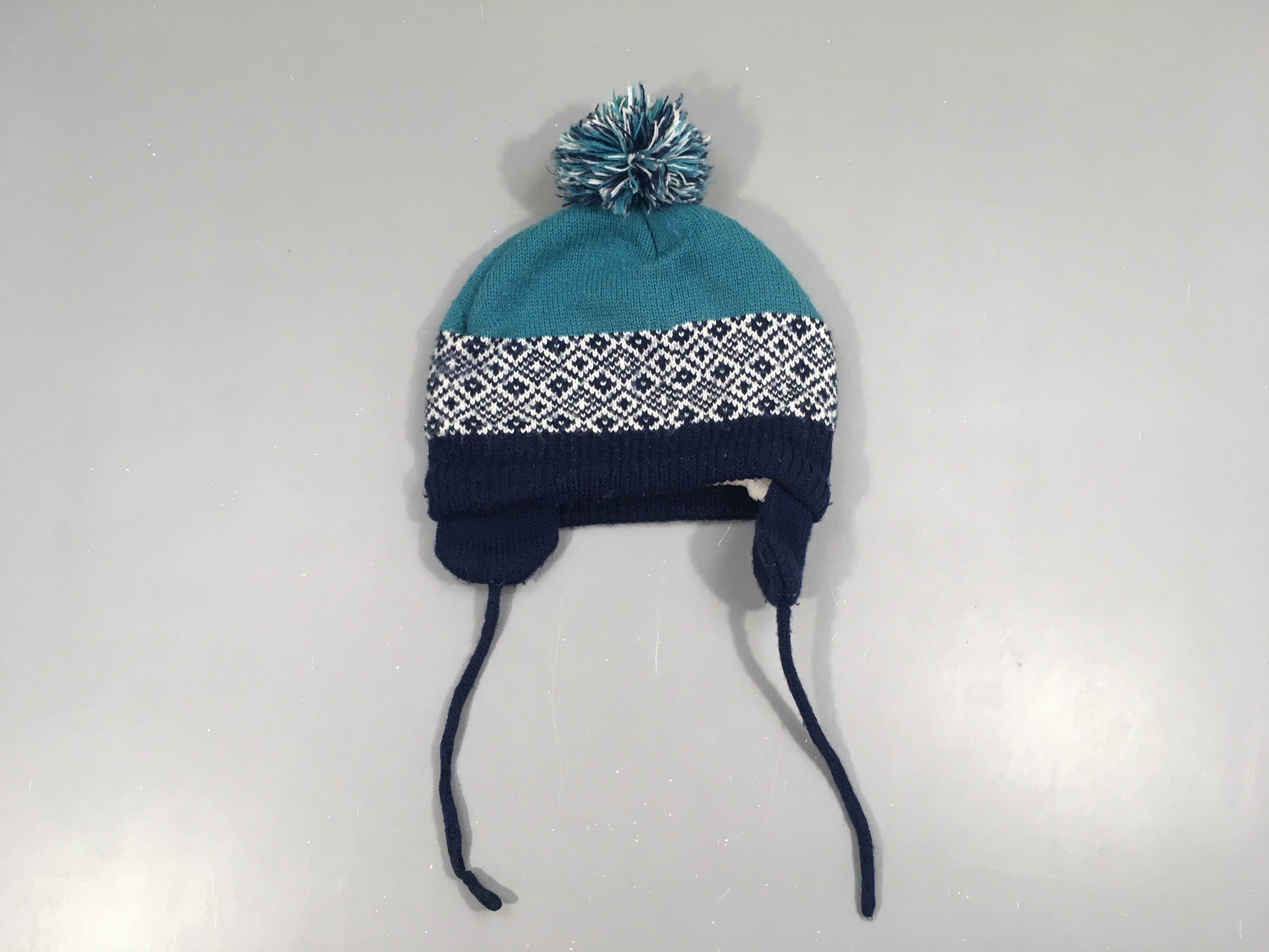 Bonnet bleumotifs hiver blanc doublé polar Pomon 50-51