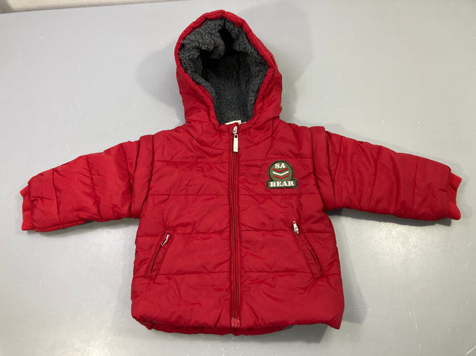 Doudoune capuche rouge "SA Bear", doublé peluche, moins cher chez Petit Kiwi
