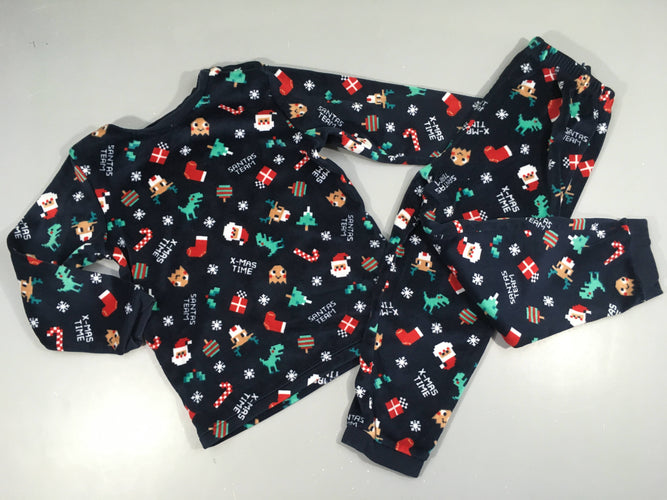 Pyjama 2pcs velours bleu foncé Noël, moins cher chez Petit Kiwi