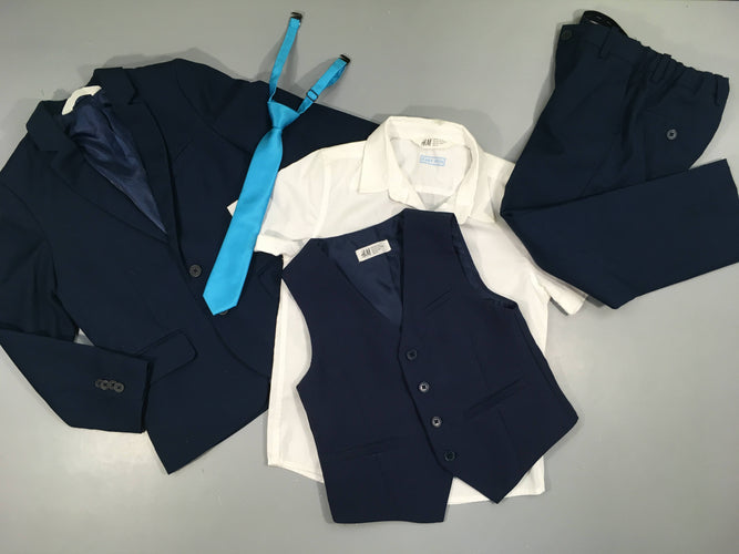 Ensemble 3 pcs bleu foncé avec chemise m.c blanche + Cravate, moins cher chez Petit Kiwi