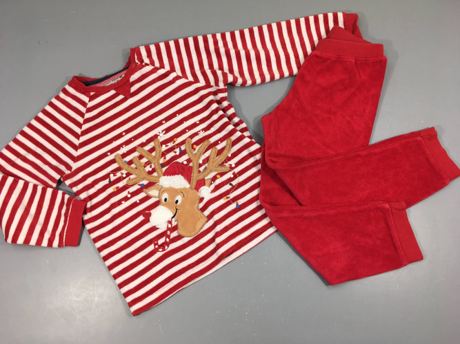 Pyjama 2pcs velours rouge rayé blanc renne, moins cher chez Petit Kiwi