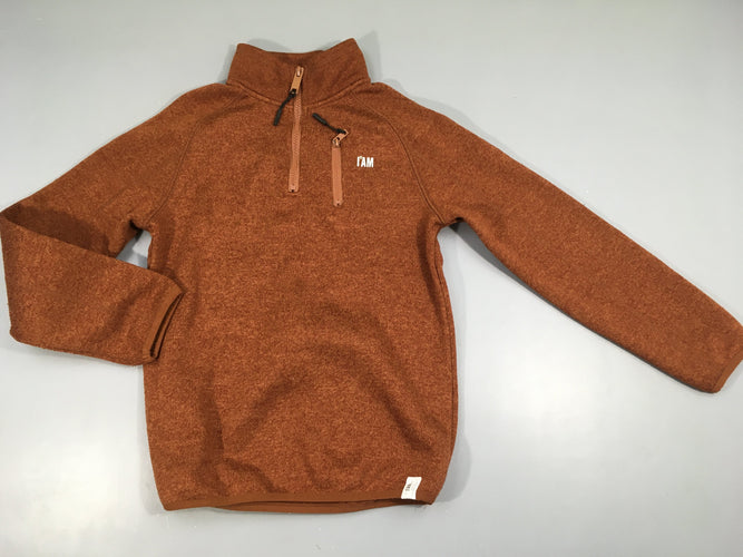 Pull col  zippé brun I AM légèrement bouloché, moins cher chez Petit Kiwi