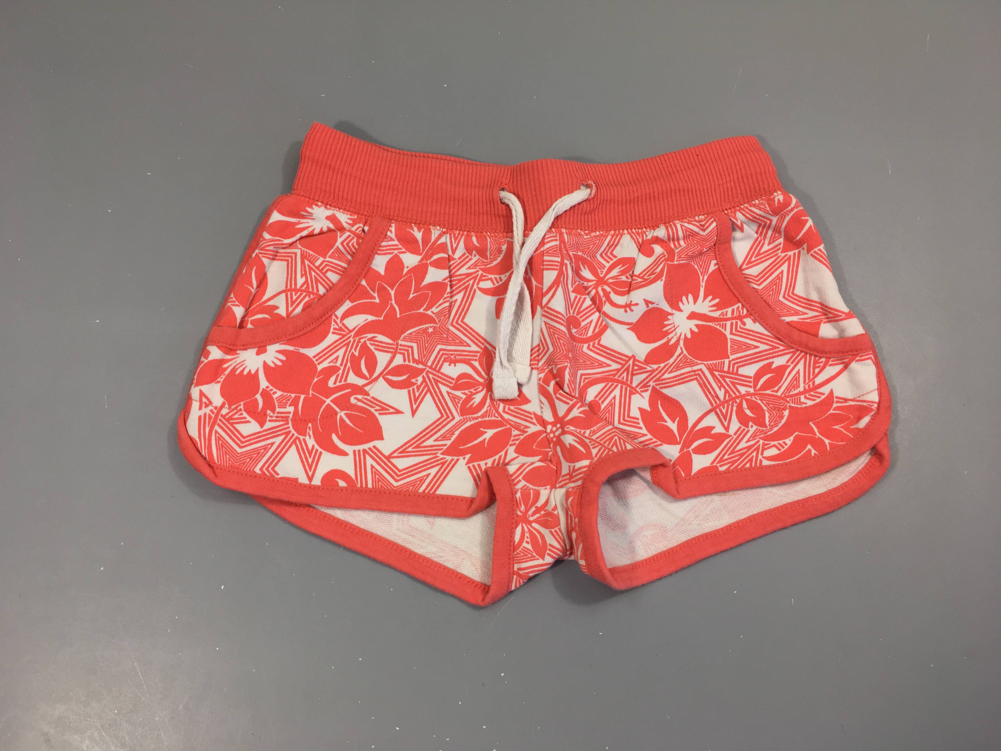 Short molleton rouge clair/blanc fleurs