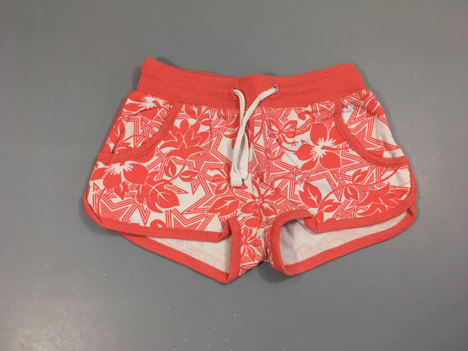 Short molleton rouge clair/blanc fleurs, moins cher chez Petit Kiwi
