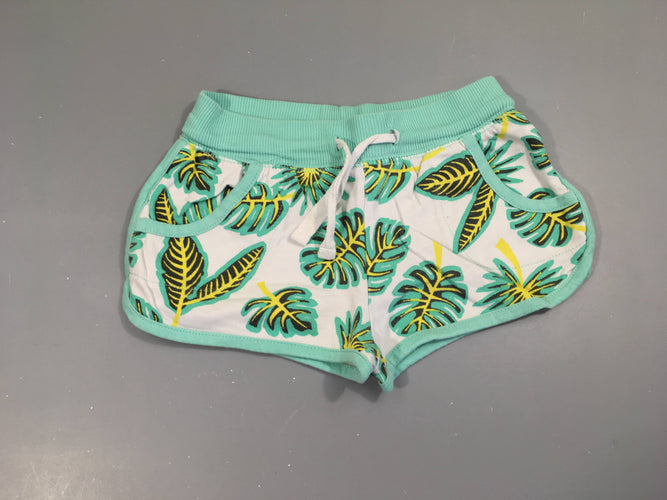 Short molleton blanc/vert feuilles, moins cher chez Petit Kiwi