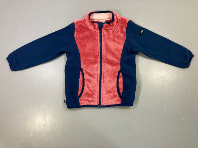 Polaire zippé bicolore bleu marine/rose fille, moins cher chez Petit Kiwi