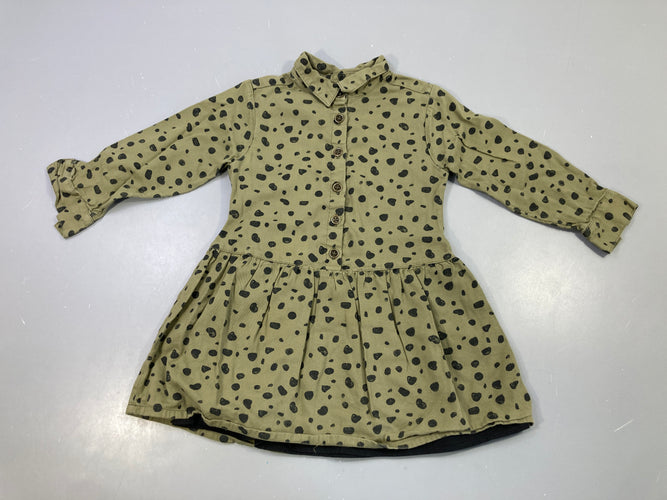 Robe chemise m.l kaki à pois noirs, boutons, moins cher chez Petit Kiwi
