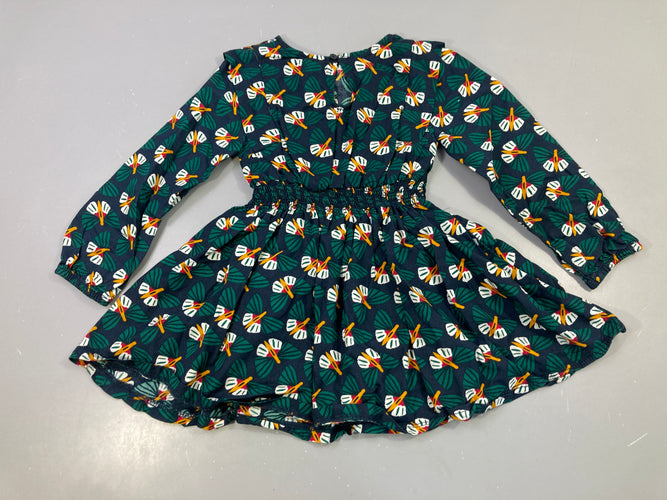 Robe m.l bleu marine imprimé papillons/fleurs, moins cher chez Petit Kiwi