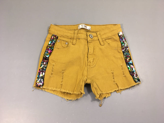 Short toile moutarde sequins, bouloché, moins cher chez Petit Kiwi