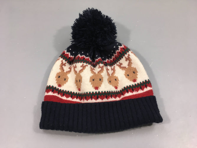 Bonnet bleu marine blanc rennes pompom, moins cher chez Petit Kiwi
