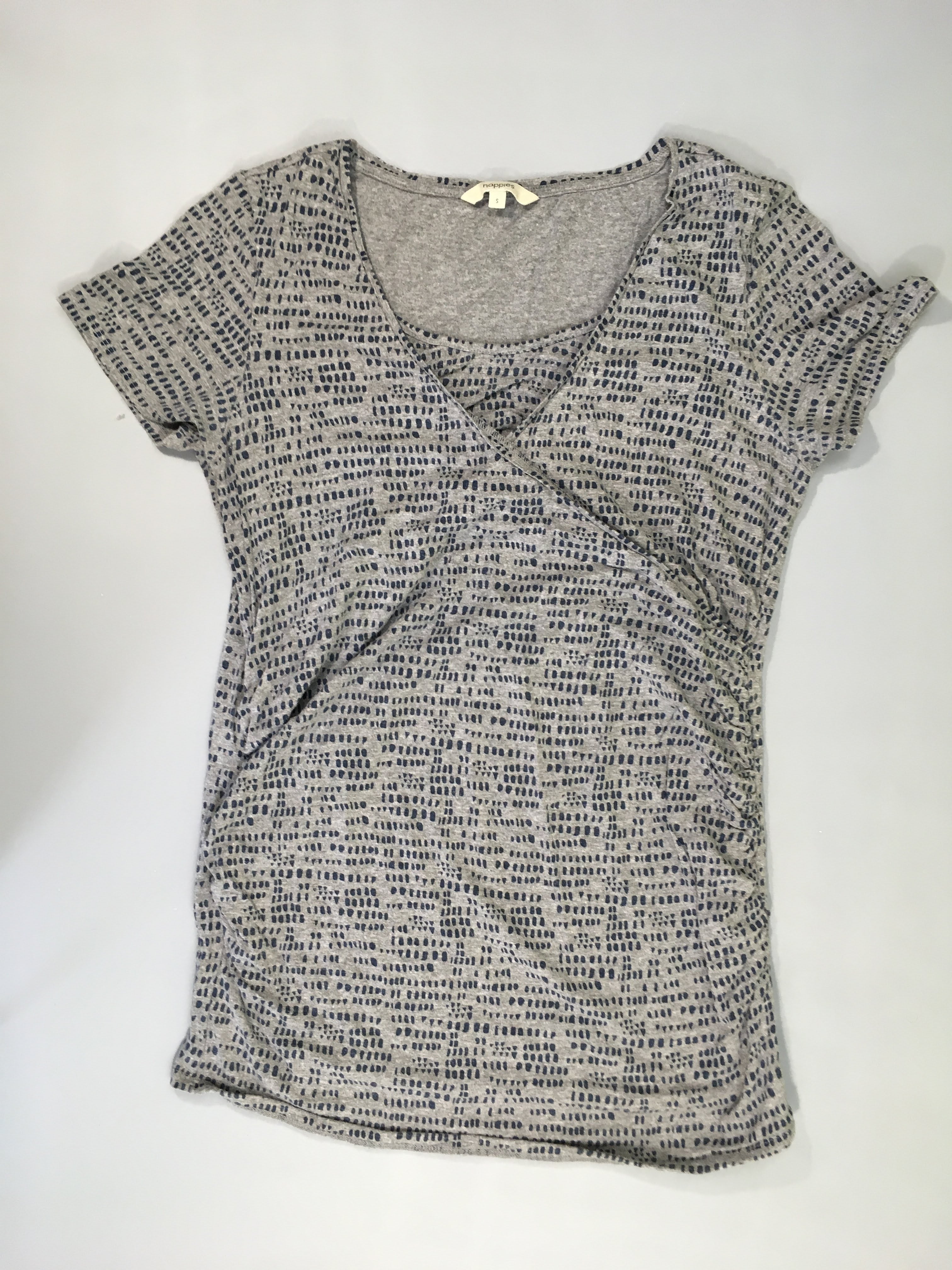 T-shirt m.c d'allaitement gris chiné motifs bleus, bouloché