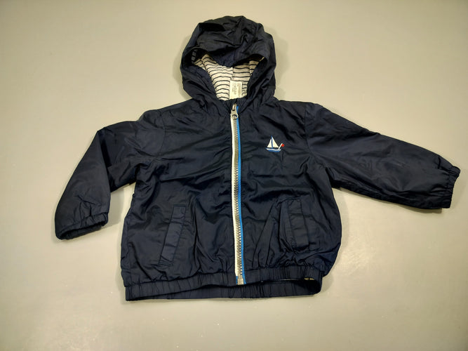 Veste coupe-vent zippée à capuche bleu marine , voilier, moins cher chez Petit Kiwi