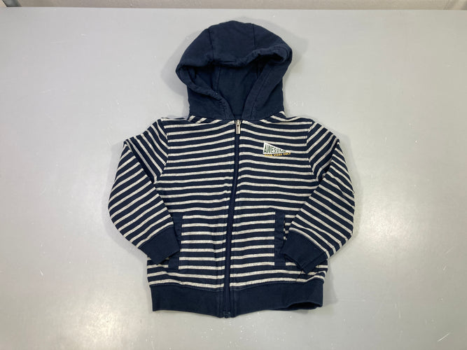 Sweat zippé à capuche rayé marine/gris, moins cher chez Petit Kiwi