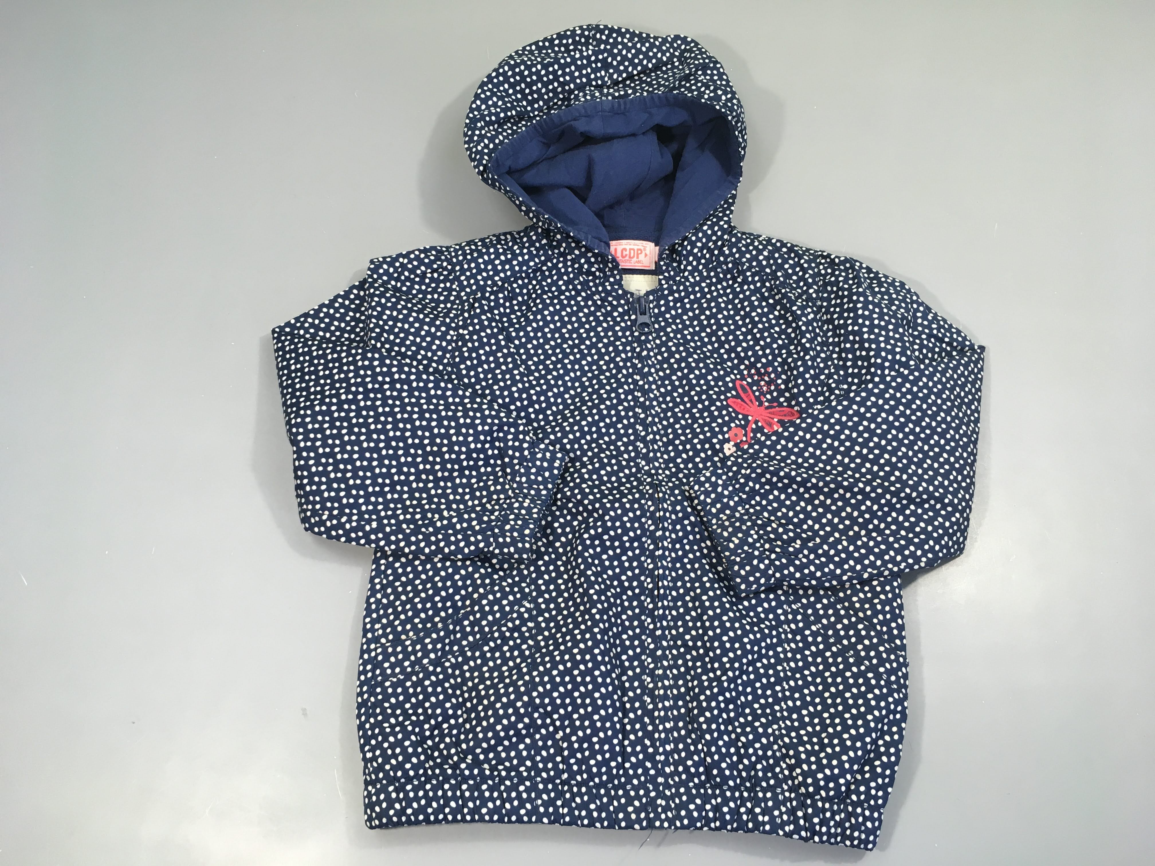 Coupe-vent bleu pois doublé polar à capuche