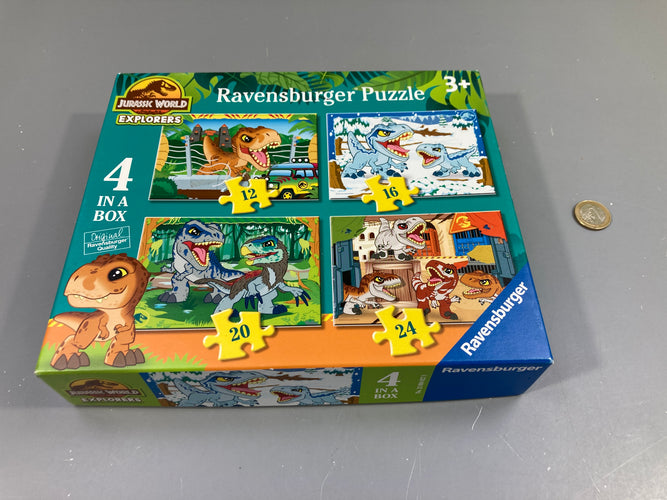 4 puzzles dinos, Jurassic Worl Explorers, moins cher chez Petit Kiwi