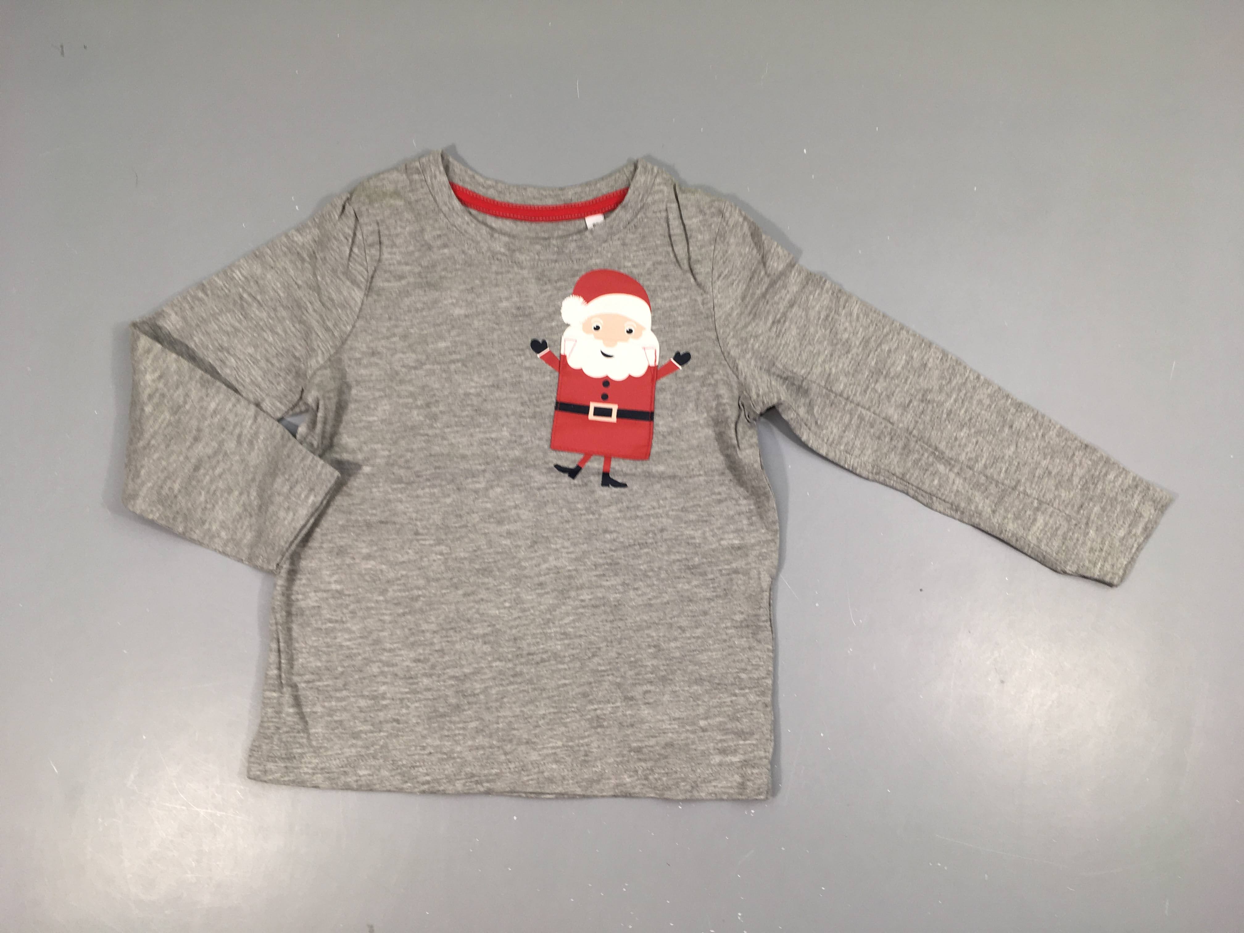 T-shirt m.l gris chiné Père Noël poche