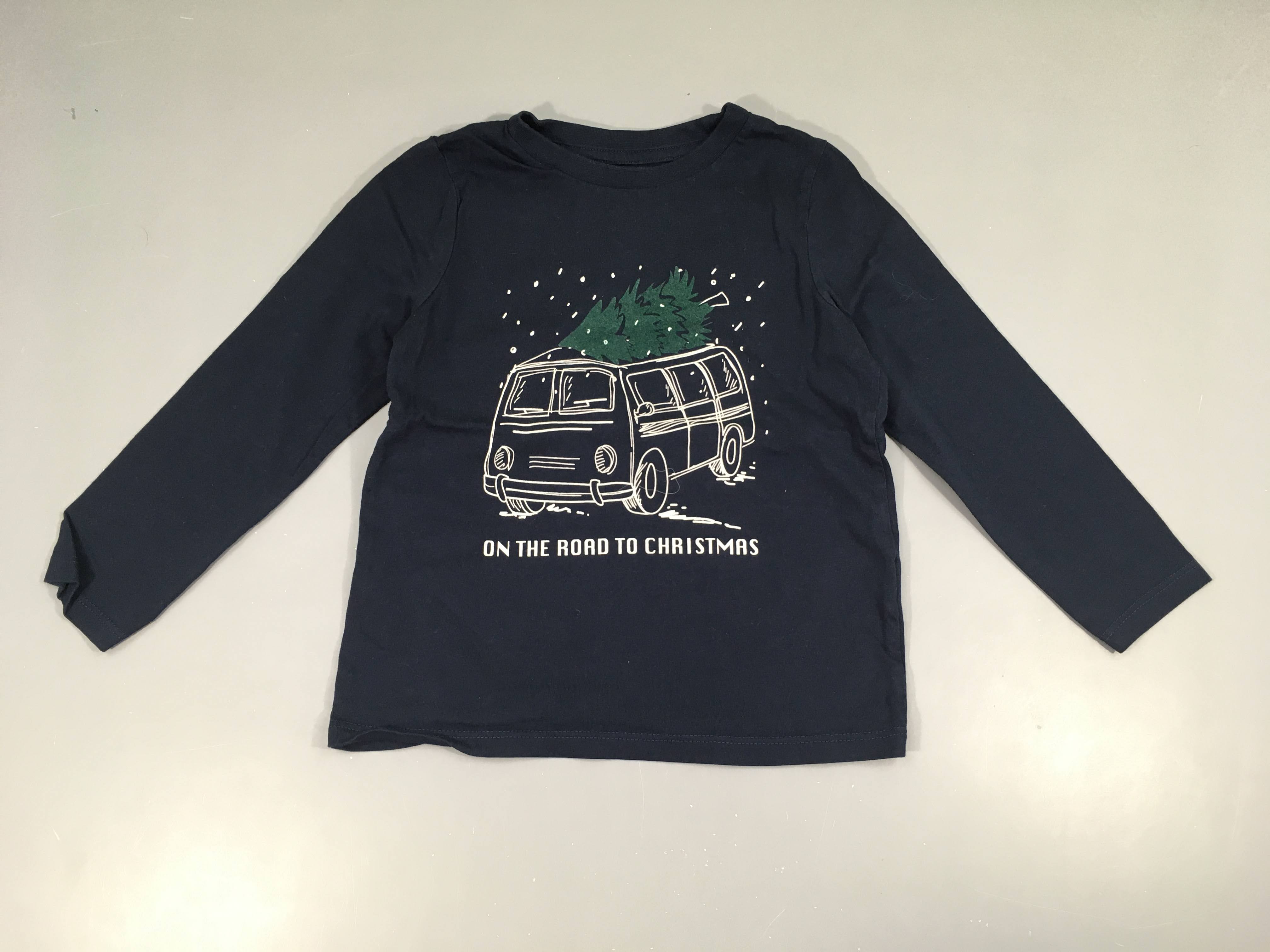 T-shirt m.l bleu marine bus sapin Noël