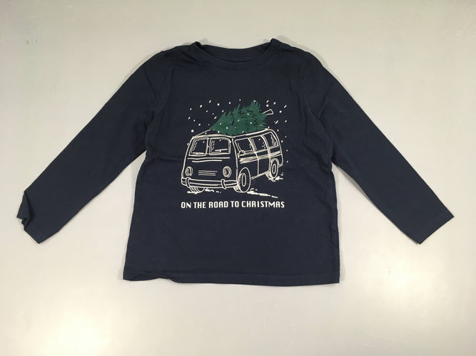 T-shirt m.l bleu marine bus sapin Noël, moins cher chez Petit Kiwi