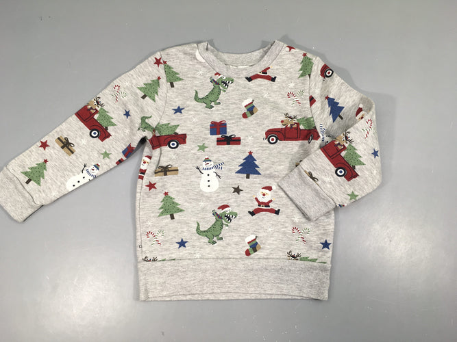 Sweat gris chiné dino Noël, moins cher chez Petit Kiwi