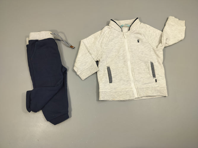 Ensemble sweat zippé gris clair flammé  + Pantalon jogging  bleu marine, moins cher chez Petit Kiwi