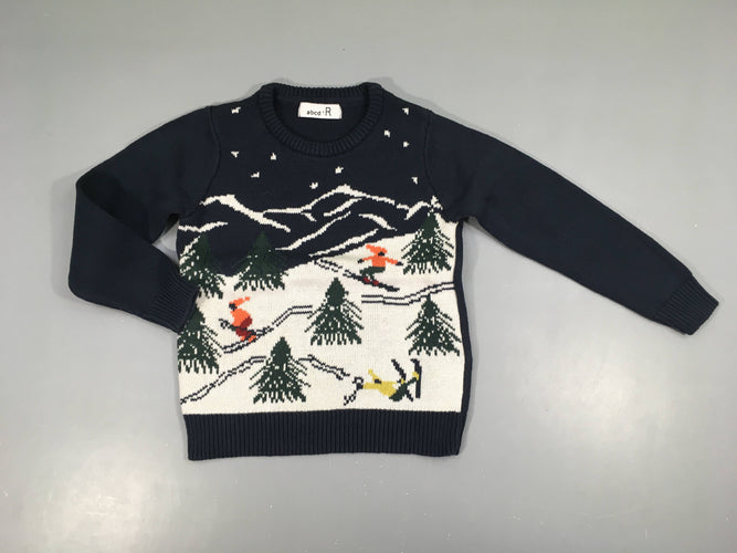 Pull bleu marine ski Noël, moins cher chez Petit Kiwi