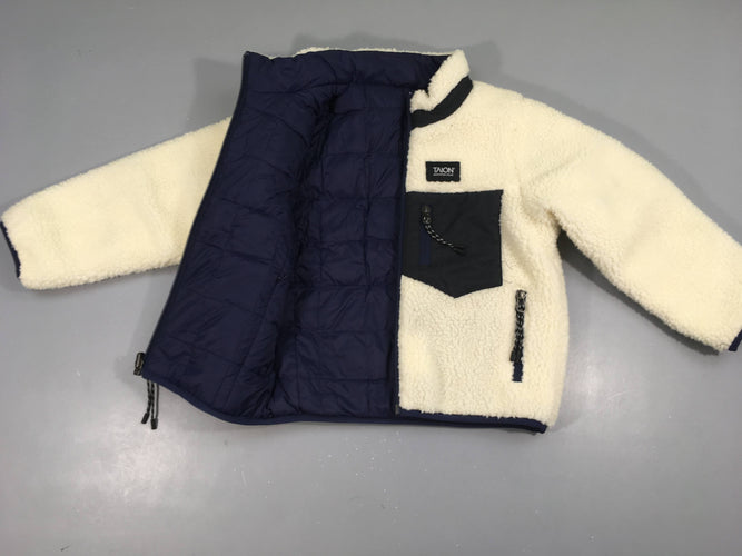 Gilet-veste réversible sherpa blanc/bleu marine, Taion, moins cher chez Petit Kiwi