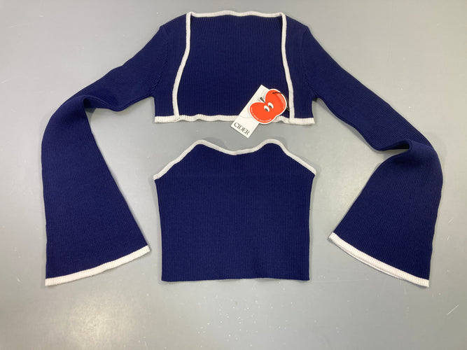 Neuf-Ensemble 2pcs gilet cropped bleu foncé + Top s.m, moins cher chez Petit Kiwi