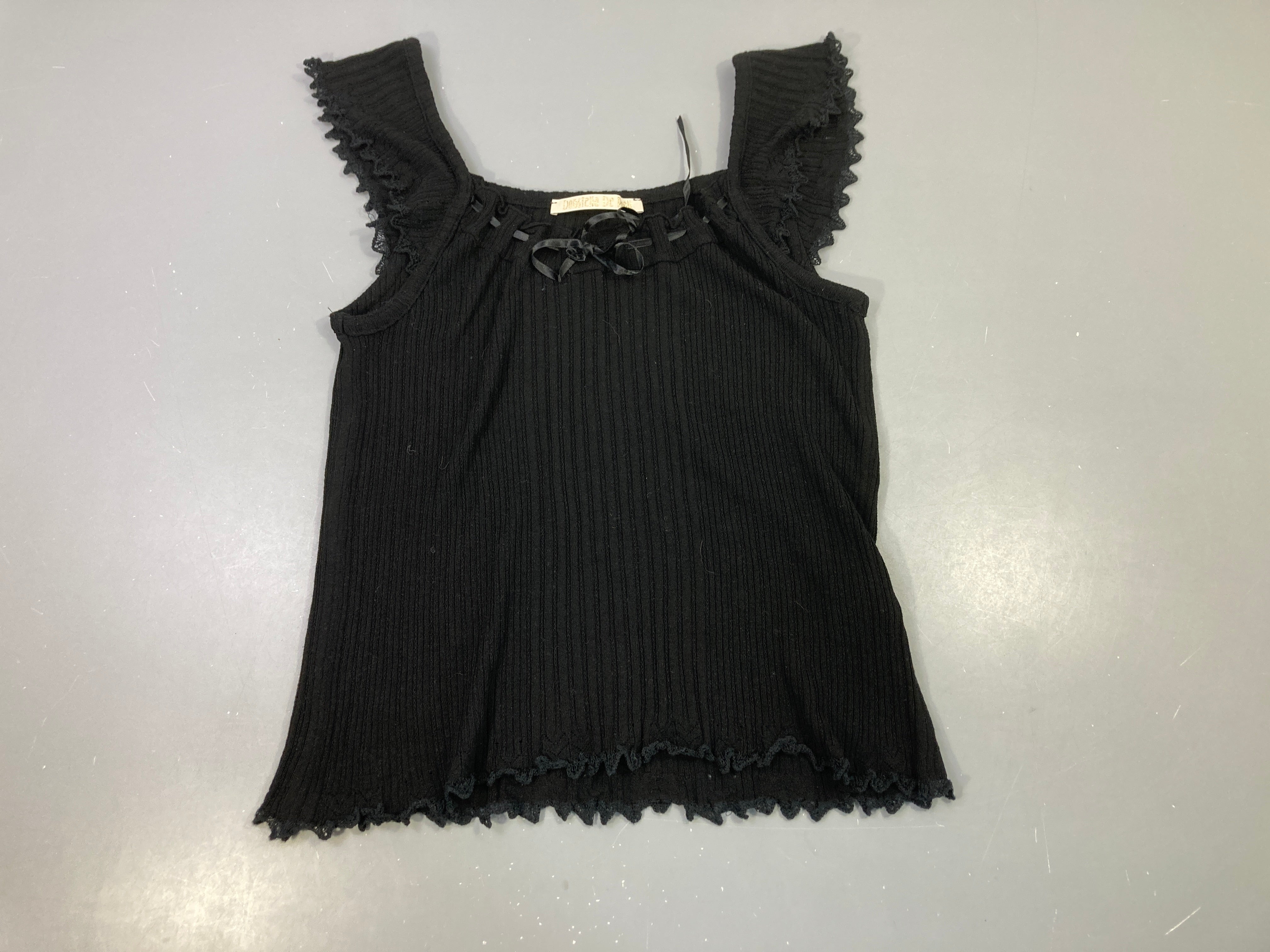 T-shirt m.c noir côtelé ruban décoratif Donatella de Poali