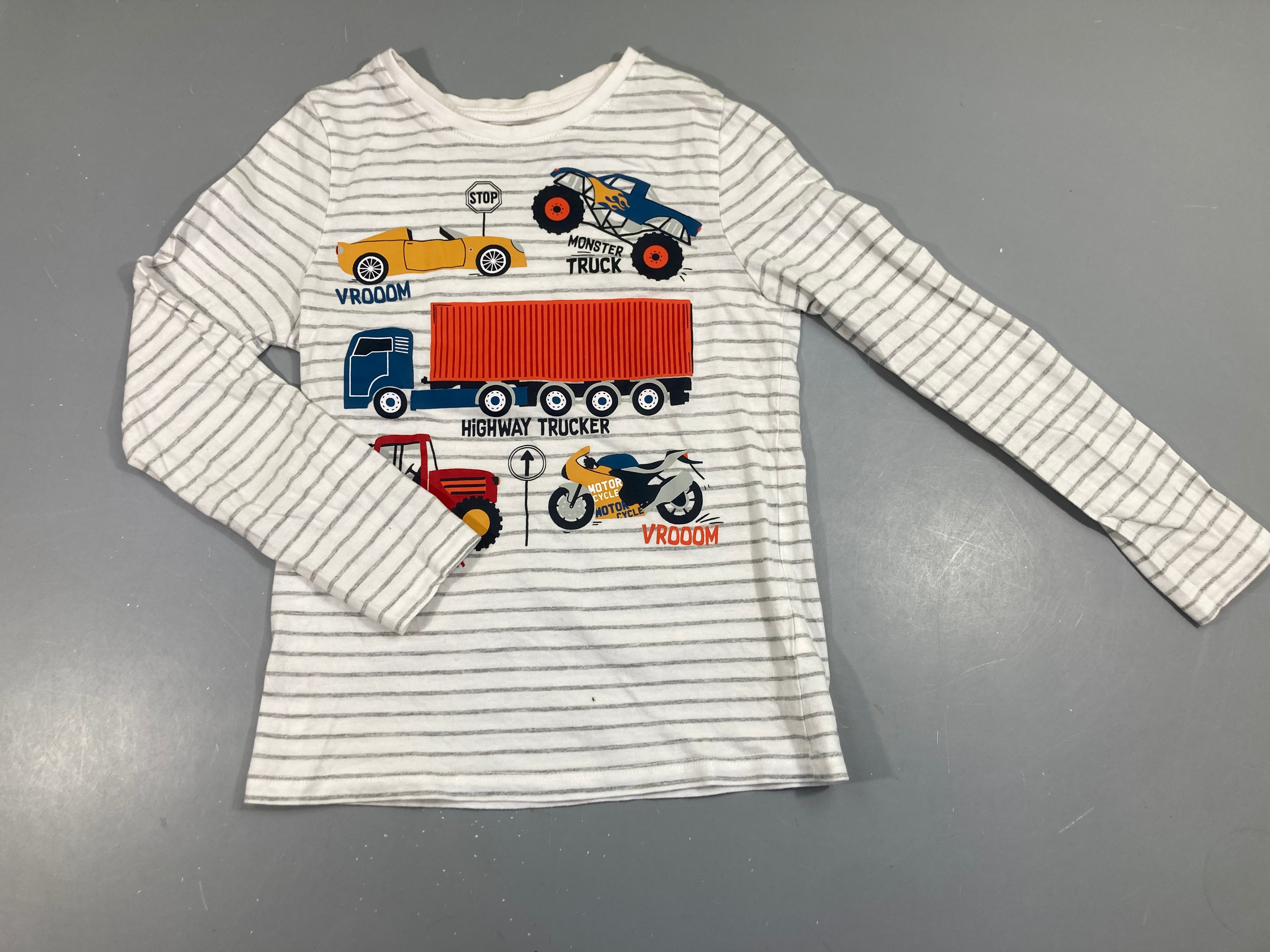 T-shirt m.l blanc rayé gris véhicules