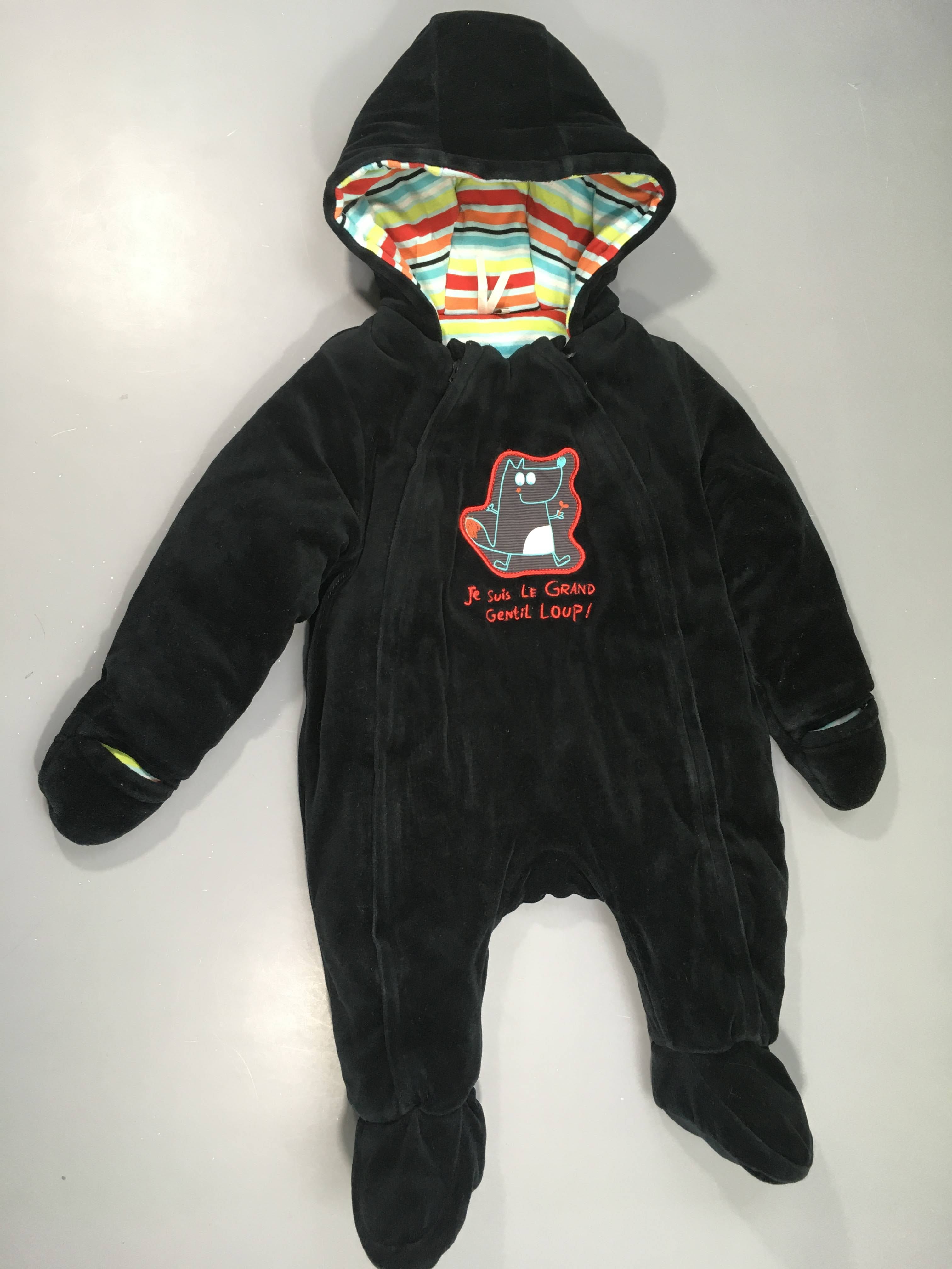 Combinaison pilote velours noir Je suis le grand gentil loup