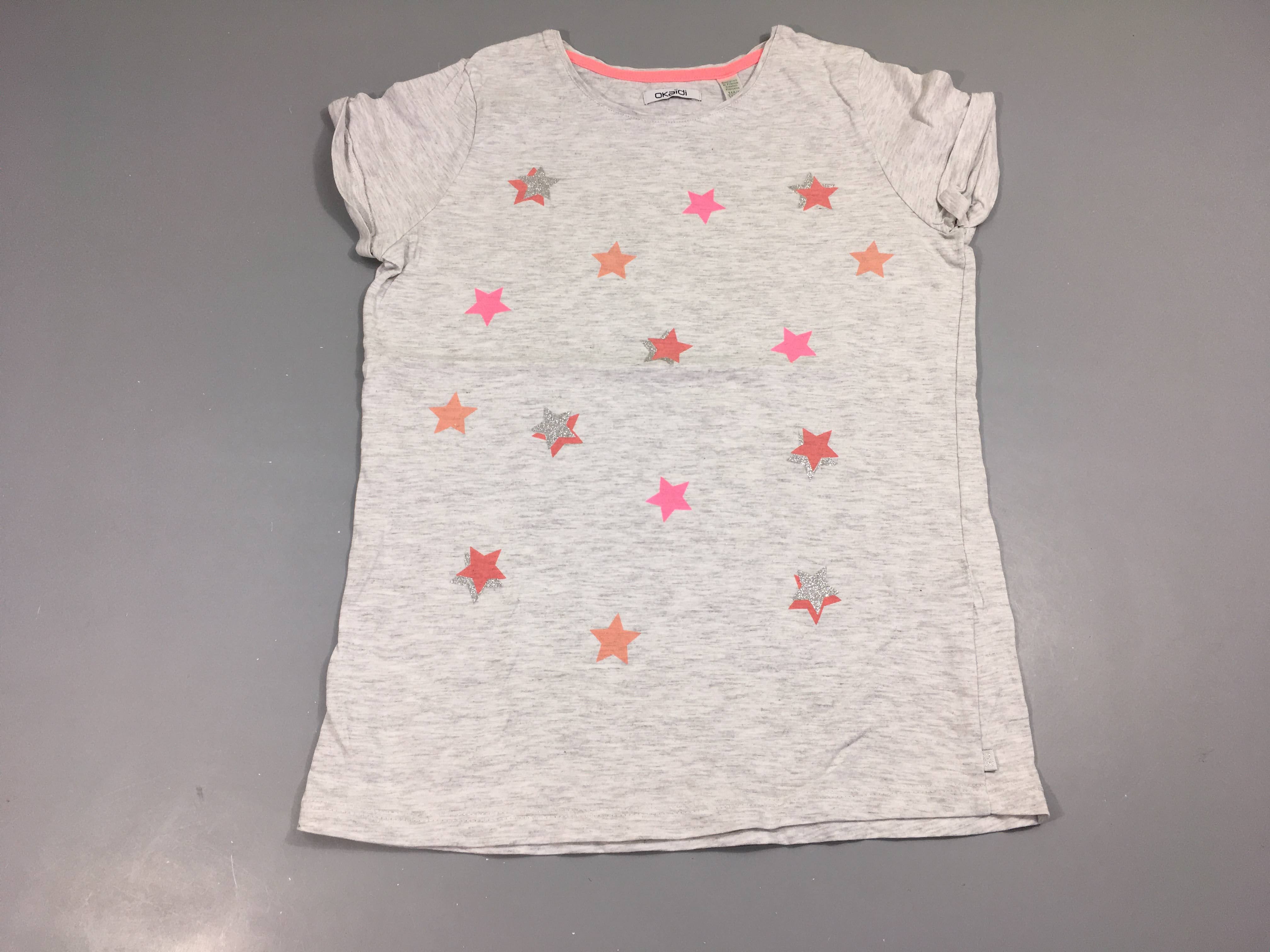 T-Shirt m.c gris clair chiné etoiles roses et argent