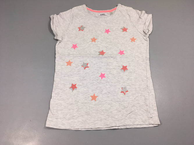 T-Shirt m.c gris clair chiné etoiles roses et argent, moins cher chez Petit Kiwi