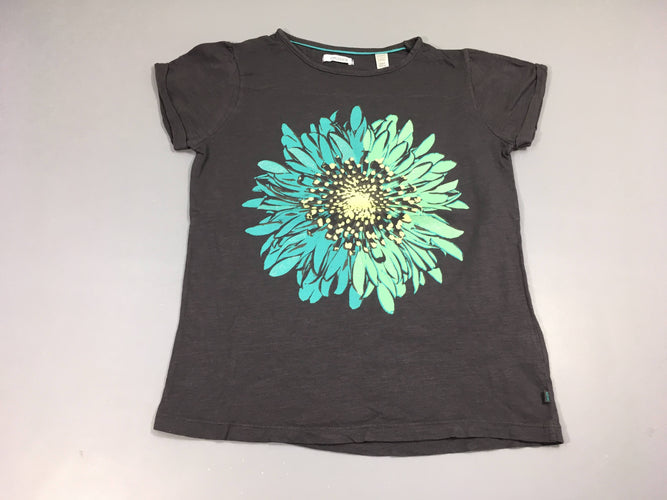 T-Shirt m.c gris foncé motif fleur tons verts, moins cher chez Petit Kiwi