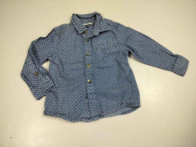 Chemise m.l  chino bleue motifs blancs . 100% coton, moins cher chez Petit Kiwi