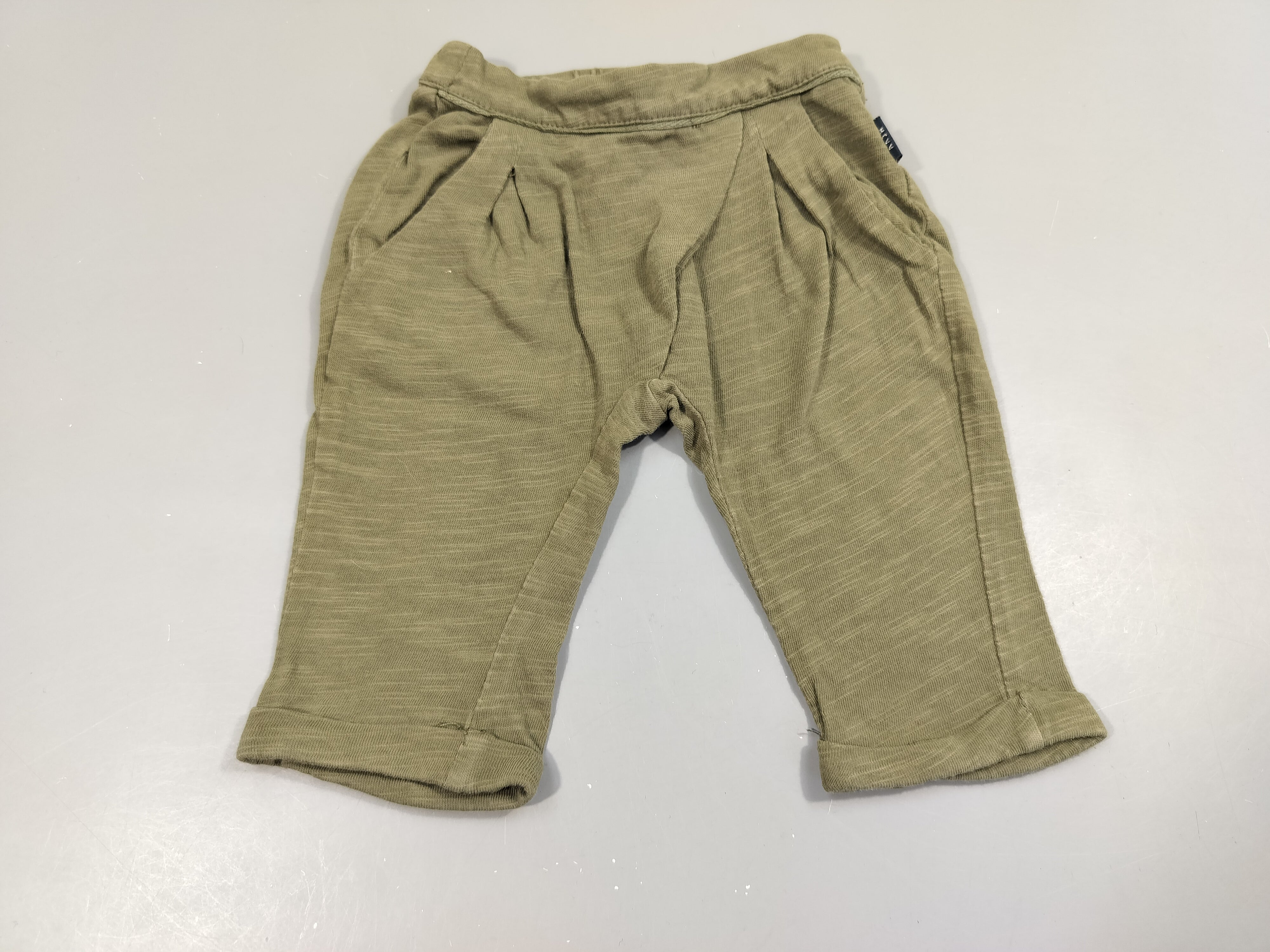 Pantalon fluide kaki  flammé à revers