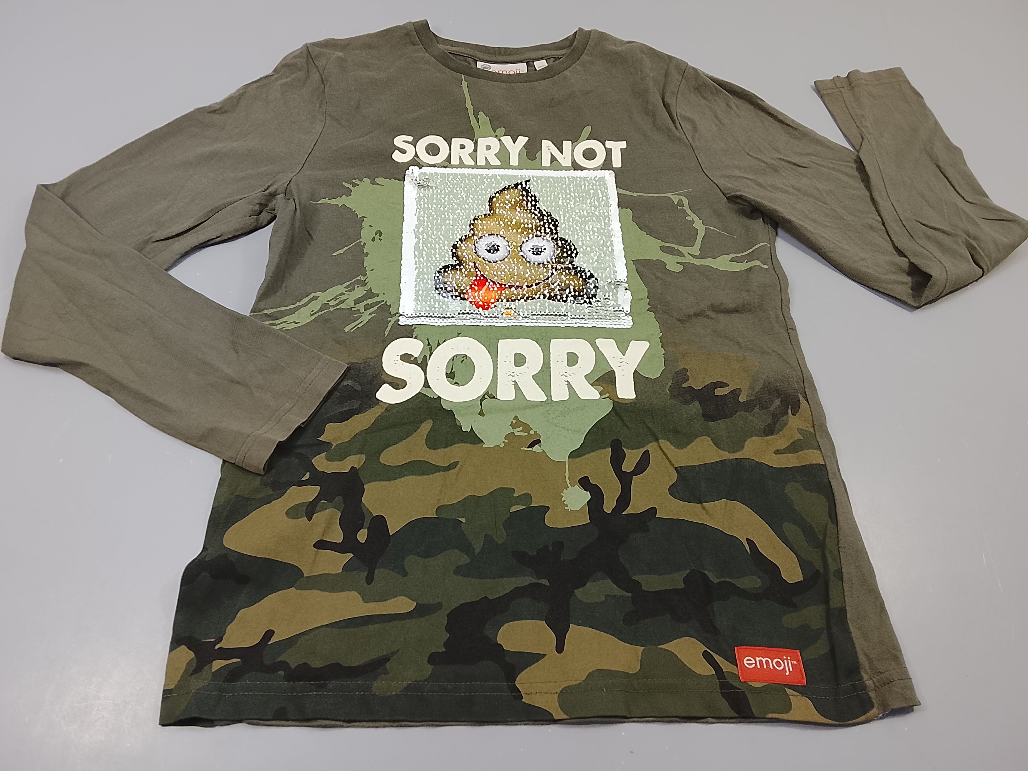 T-shirt m.l camouflage  kaki émoji en sequins réversibles
