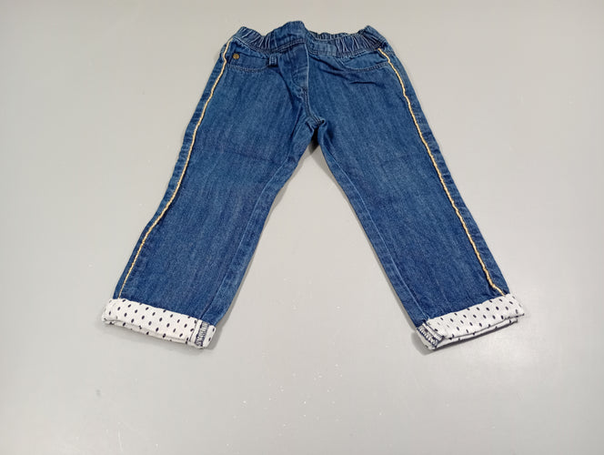 Pantalon denim à revers blanc, liseré doré sur le côté, moins cher chez Petit Kiwi