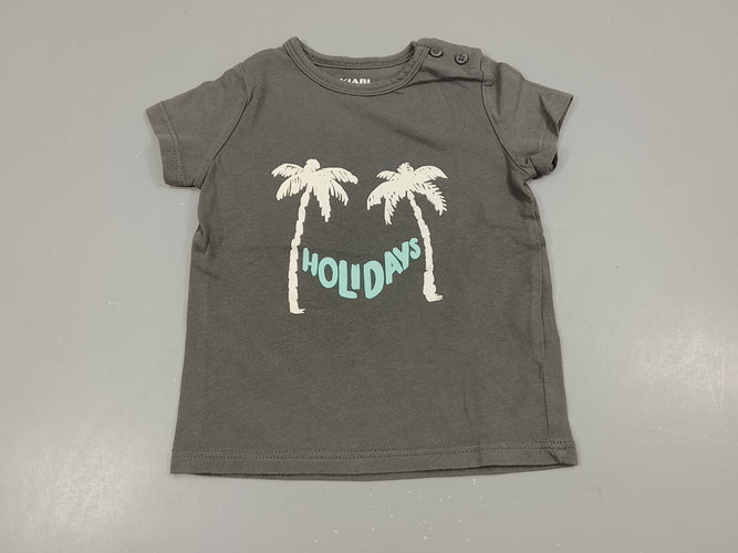 T-shirt m.c  gris , 2 palmiers blancs "Holidays", moins cher chez Petit Kiwi