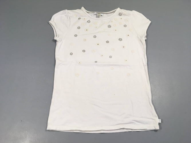 T-Shirt m.c blanc  fleurs appliquées blanc et argent, moins cher chez Petit Kiwi