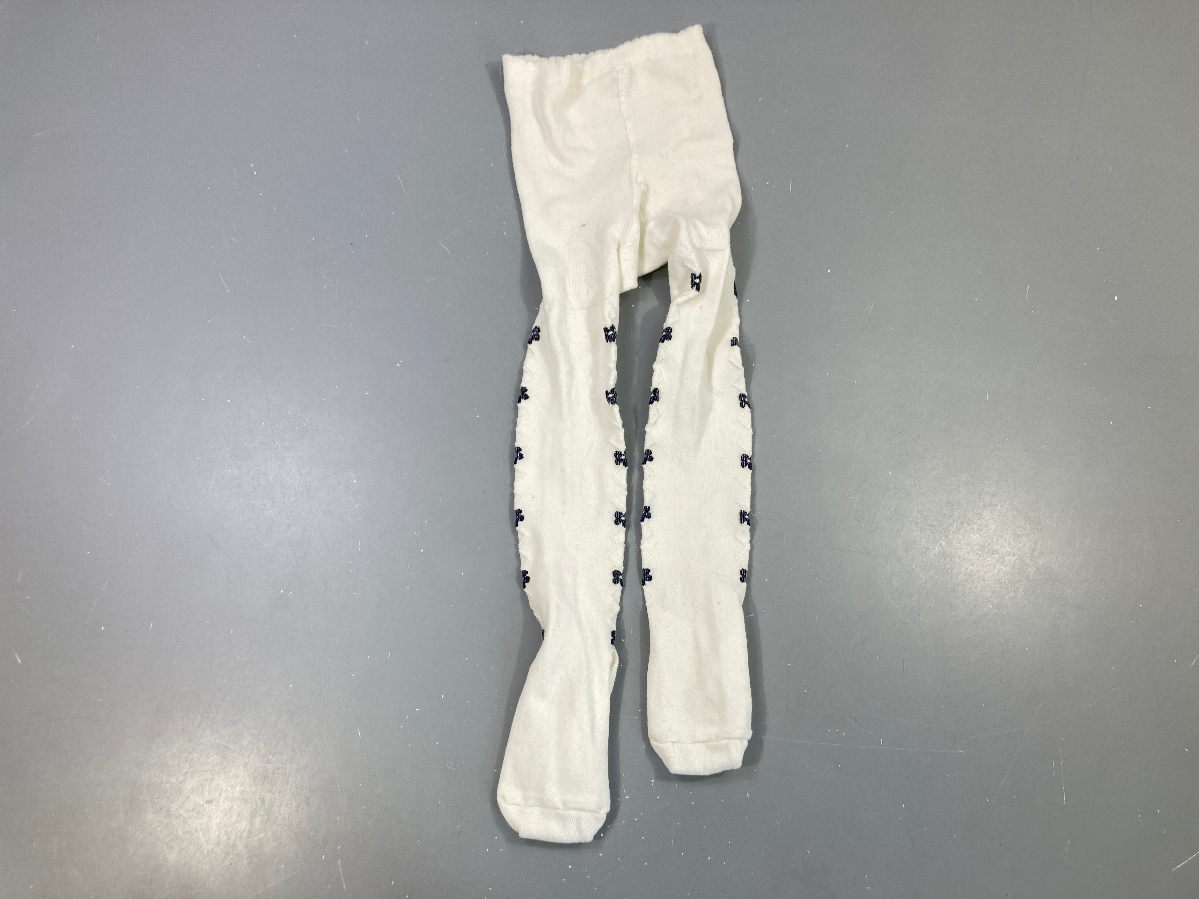 Collants blancs, motif brodé marine, 23-26