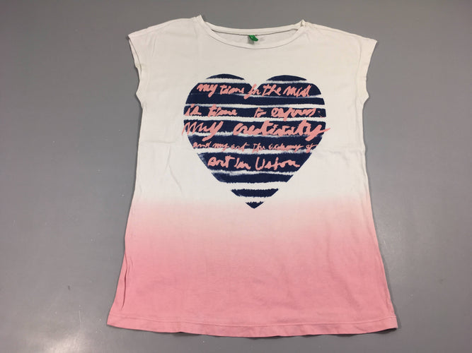 T-Shirt m.c blanc degradé rose motif coeur bleu/rose, moins cher chez Petit Kiwi