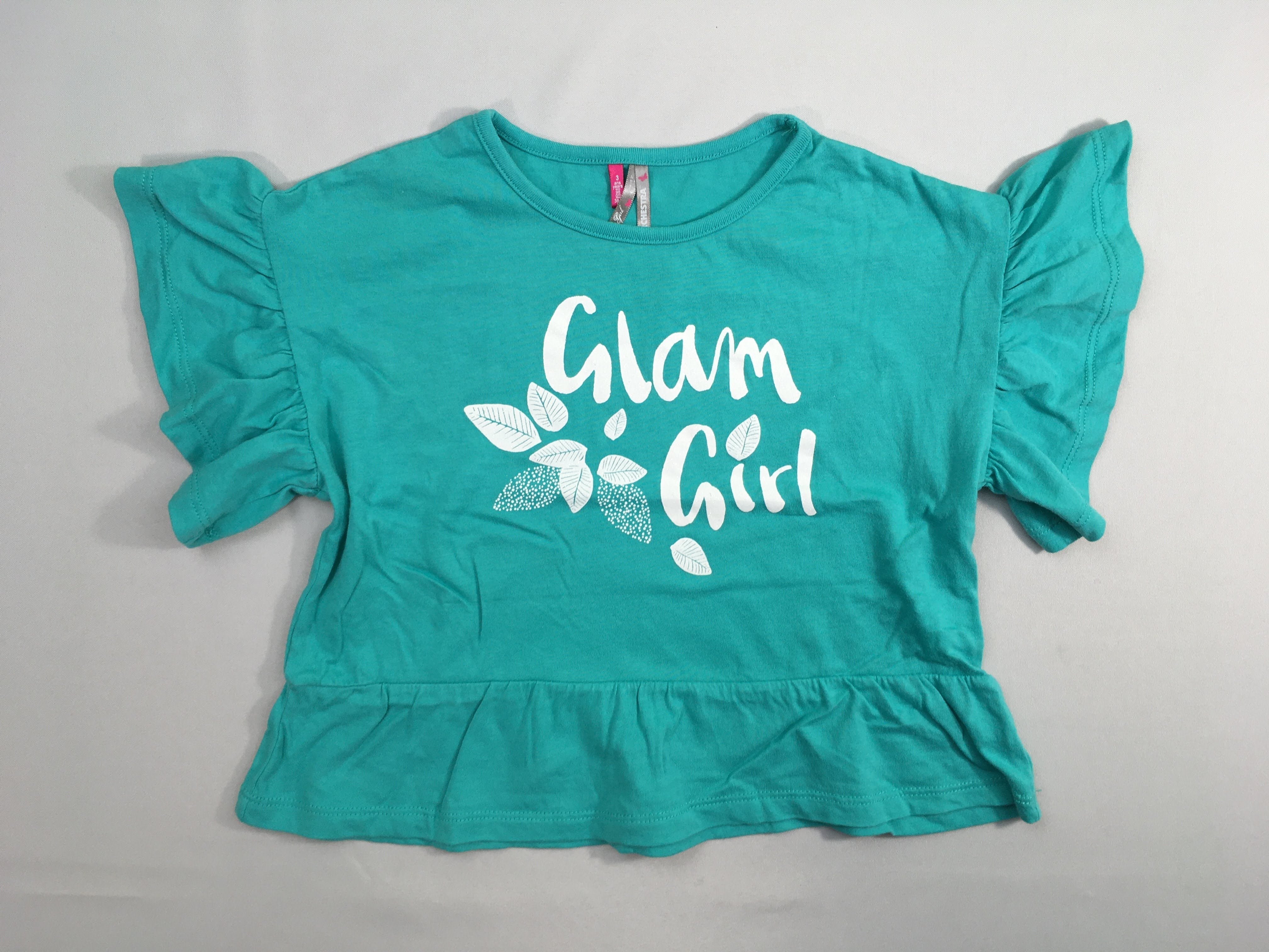 T-shirt m.c vert glam girl froufrous