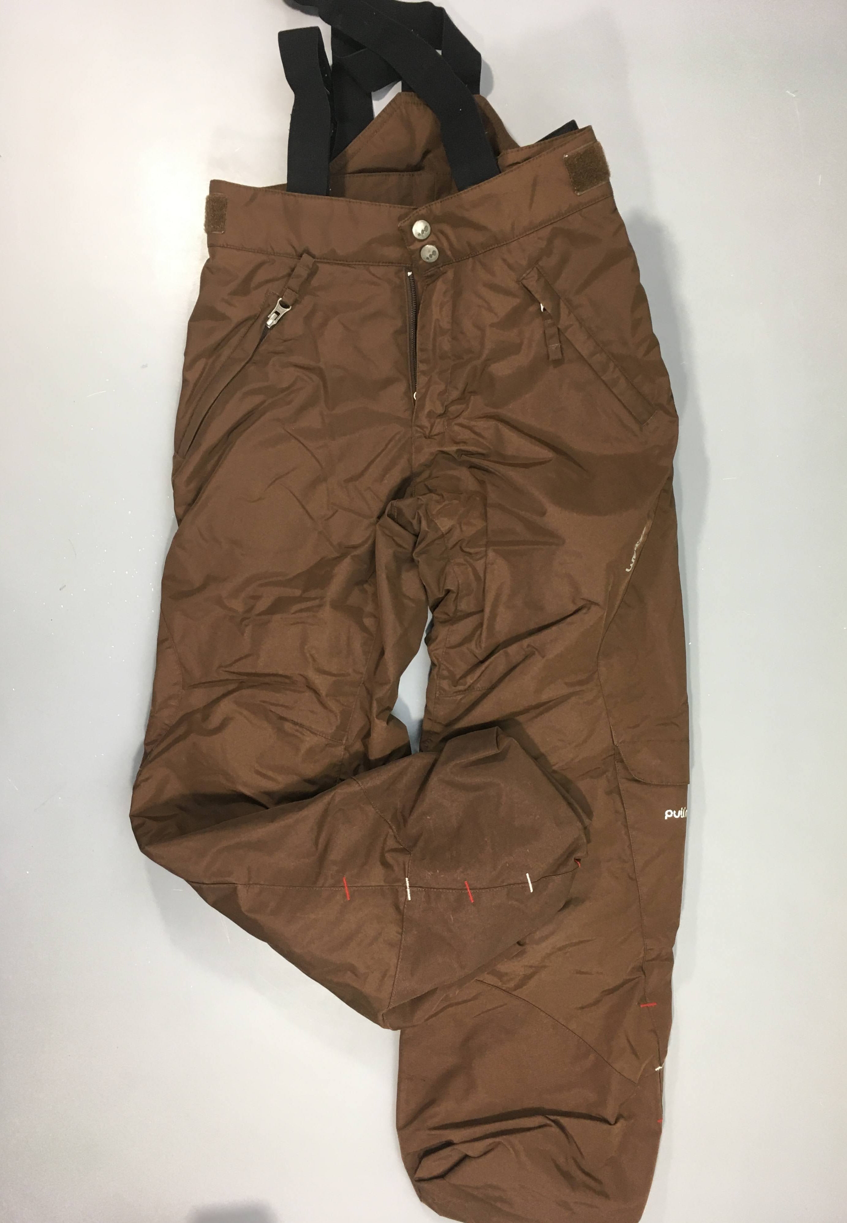 Pantalon de ski Pull'n fit brun avec bretelles amovibles, bas usés
