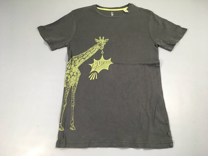T-shirt m.c gris foncé, giraffe verte, moins cher chez Petit Kiwi