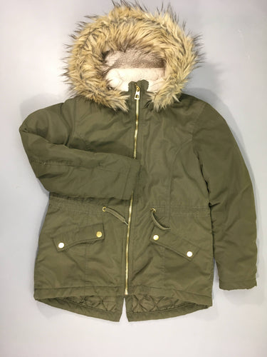 Veste ouatinée kaki à capuche amovible fausse fourrure, moins cher chez Petit Kiwi