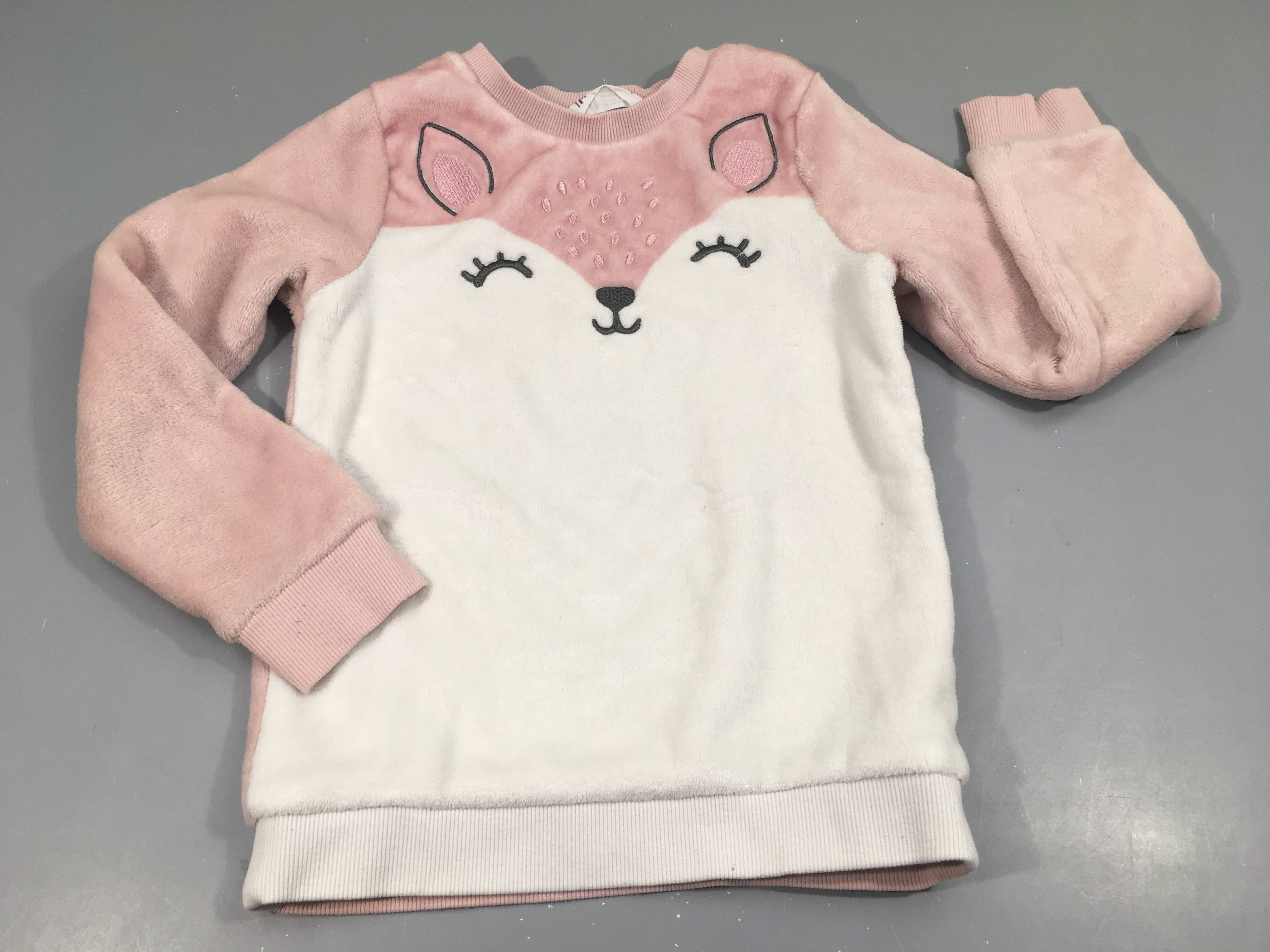 Pull velours rose clair et blanc , renarde